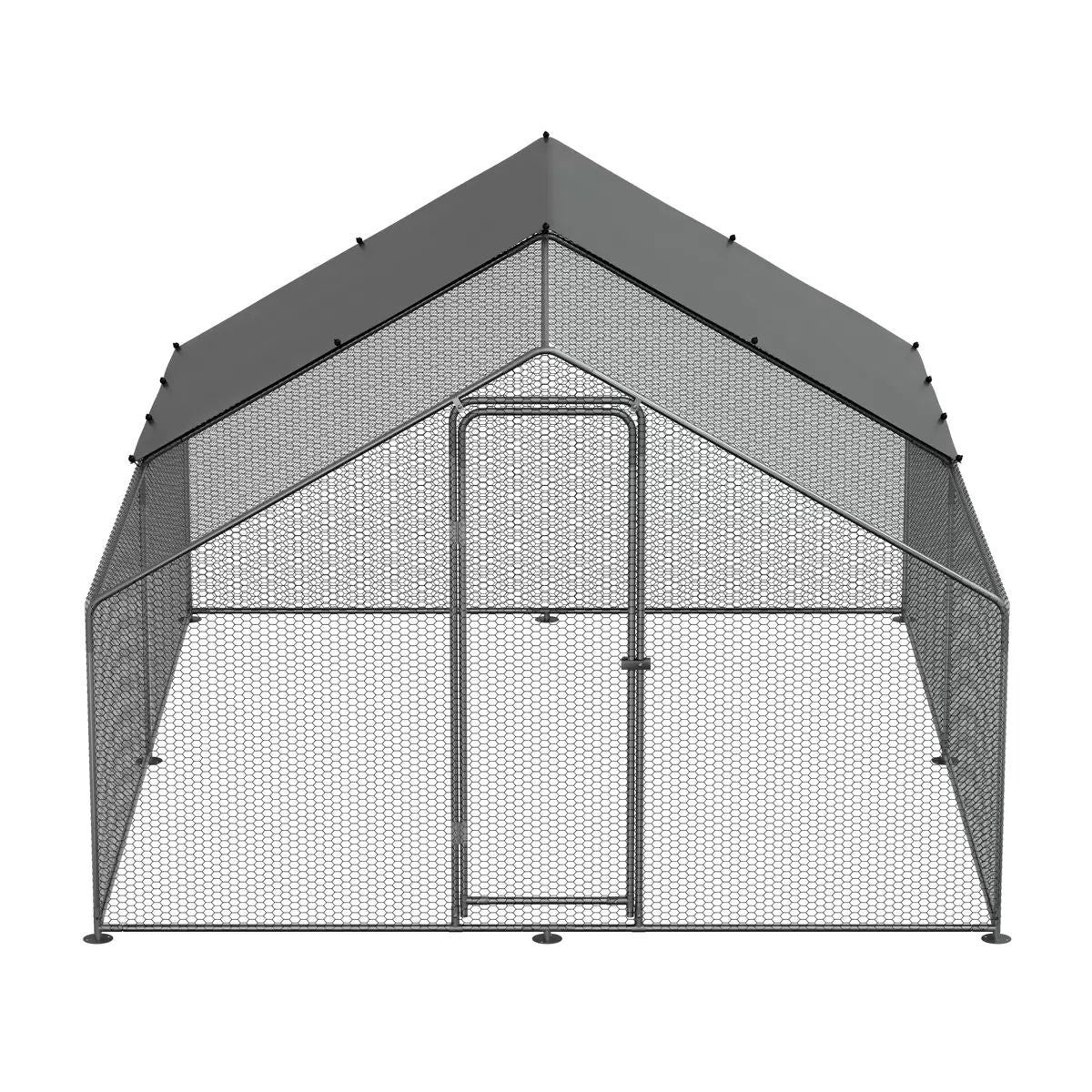 Dellonda DG279 3 x 4 x 2m Walk-In Chicken Run, Galvanized Steel, Roof Cover & PVC Coated Chicken Wire