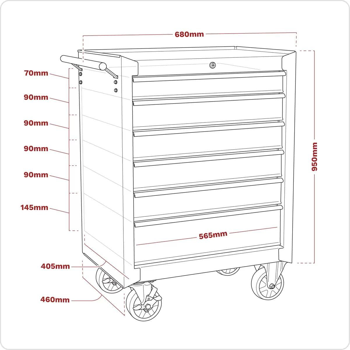 Sealey AP226 Rollcab 6 Drawer with Ball Bearing Slides Red