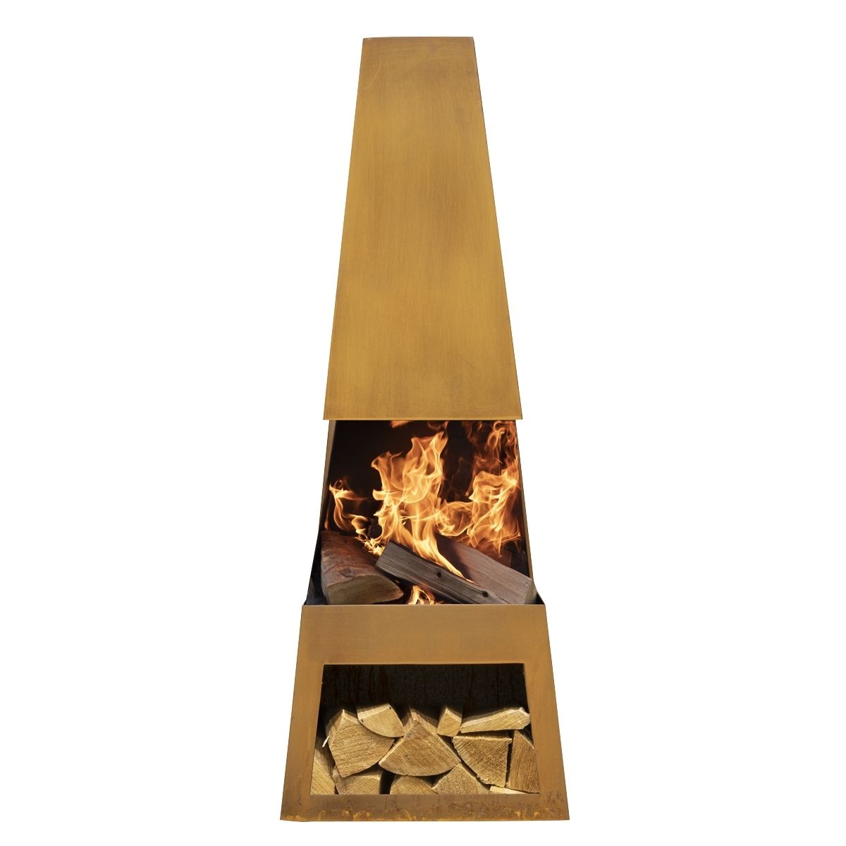 Dellonda DG108 Outdoor Chiminea with Firewood Storage Corten Steel