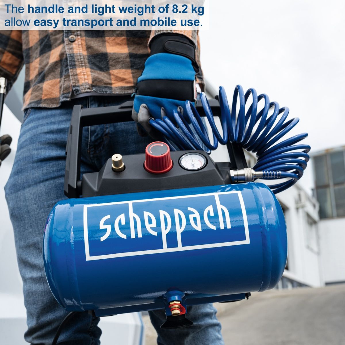 Scheppach HC06 1.5hp 6 Litre Oil Free Low Noise Portable Air Compressor 8 Bar Pressure 240V/1200W