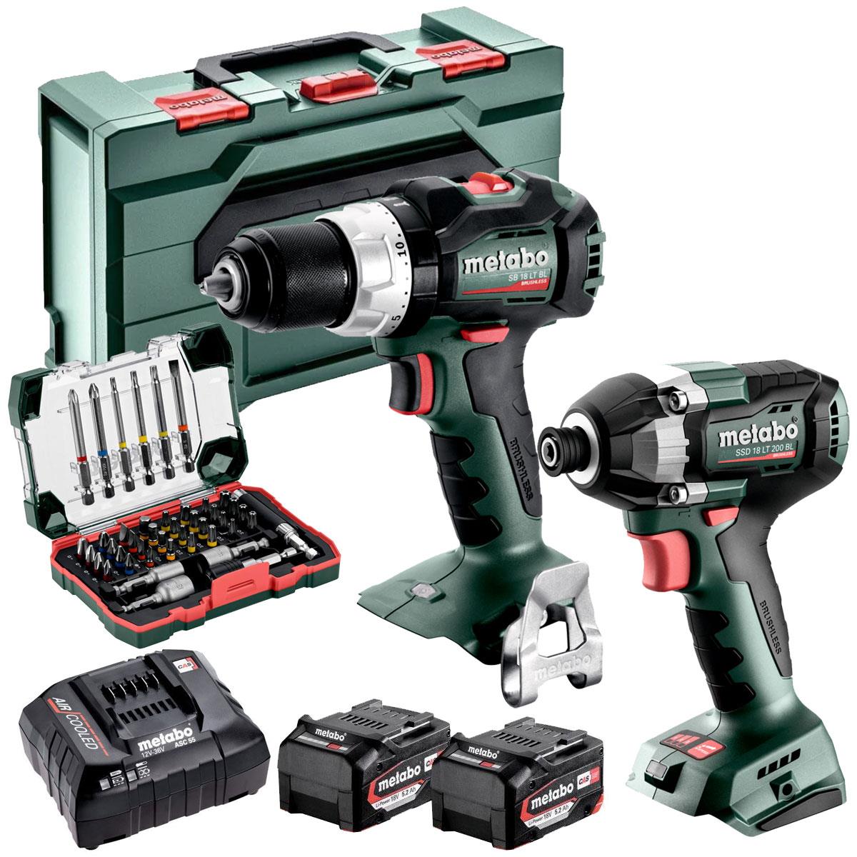 Metabo 18V Twin Kit 2 x 5.2Ah Battery & Charger 685200590 With 43 Piece Drill Bit Set
