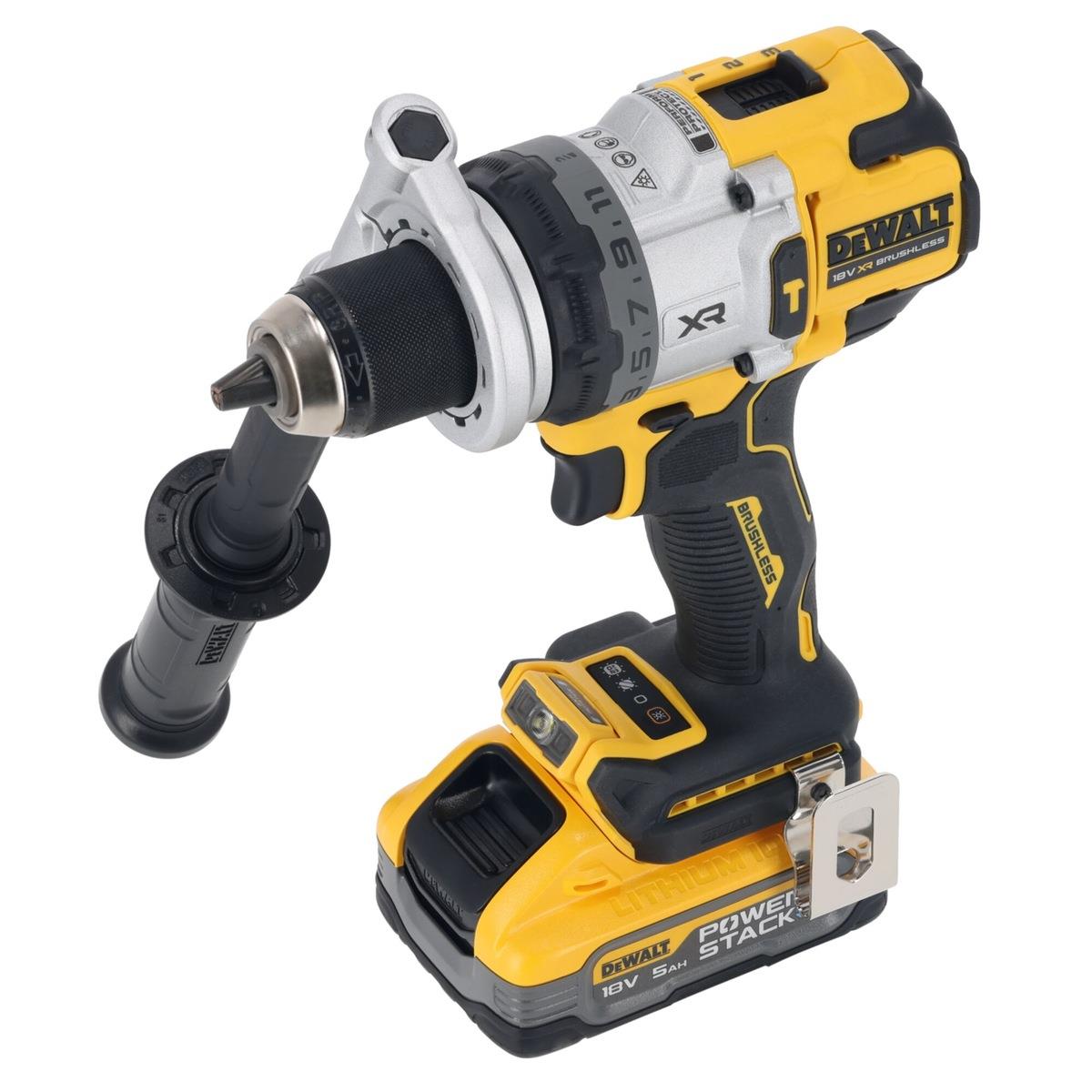 Dewalt DCD1007H2T-GB 18V XR Brushless Combi Drill With 2 x 5.0Ah Powerstack Batteries, Charger & Case