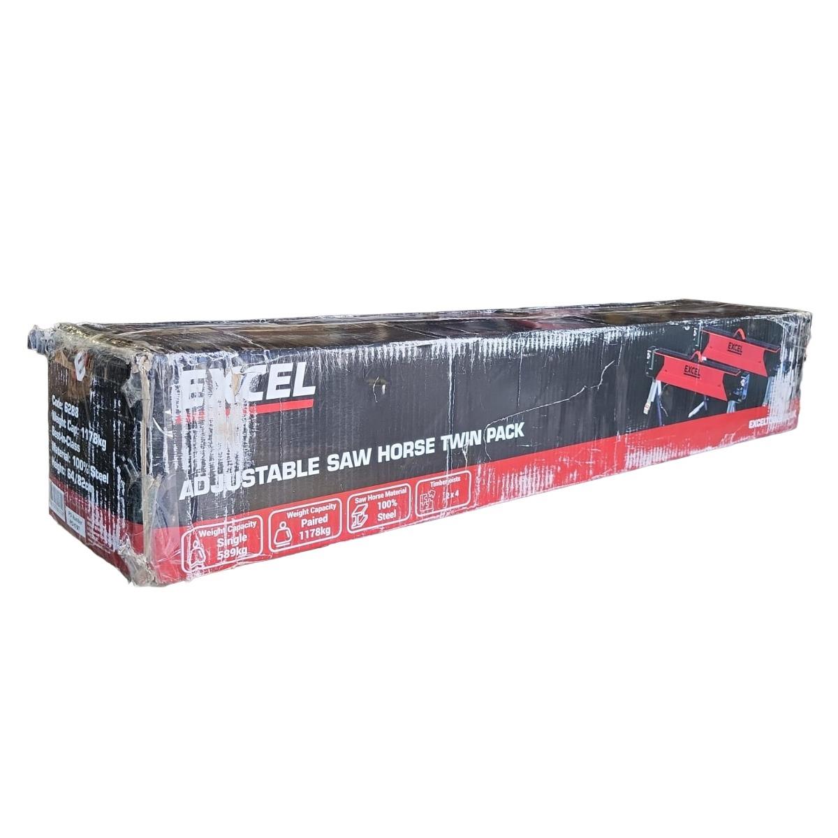 Excel Steel Sawhorse Heavy Duty Adjustable Legs Twin Pack 1178Kg Capacity Item Condition Damaged Box