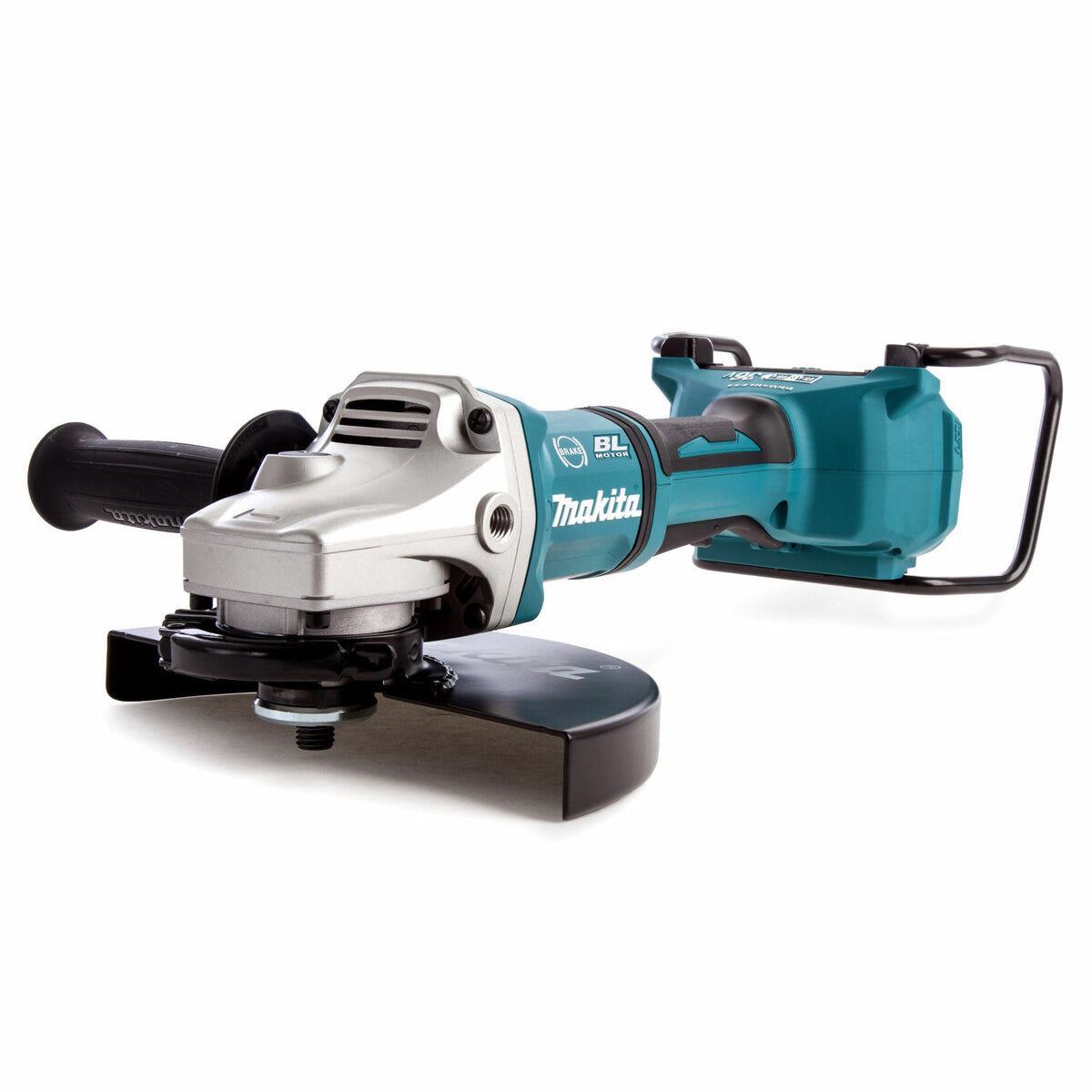 Makita DGA900Z 36V Brushless Angle Grinder With 2 x 5.0Ah Battery Charger, Bag & Dust Collecting Wheel Guard