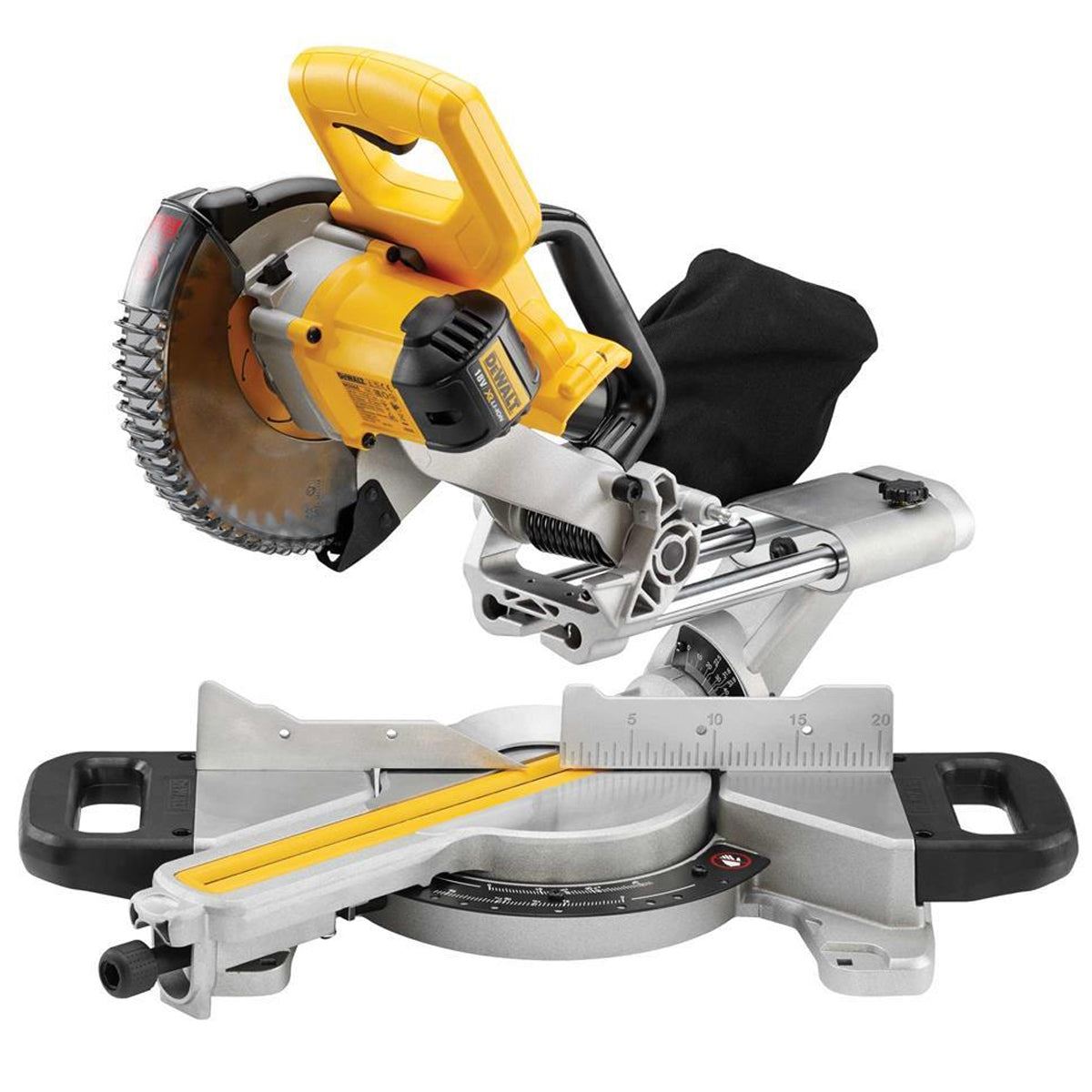 DeWalt DCS365M2 18V 184mm Mitre Saw with 2 x 4.0Ah Battery Charger & Rolling Stand