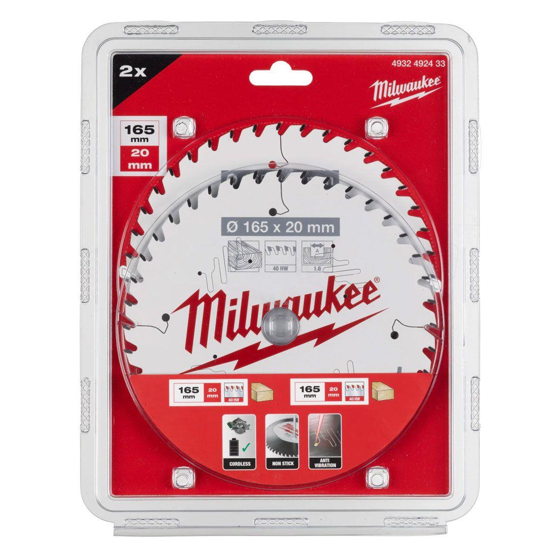 Milwaukee 165mm Circular Saw Blade 40T Pack of 2 4932492433