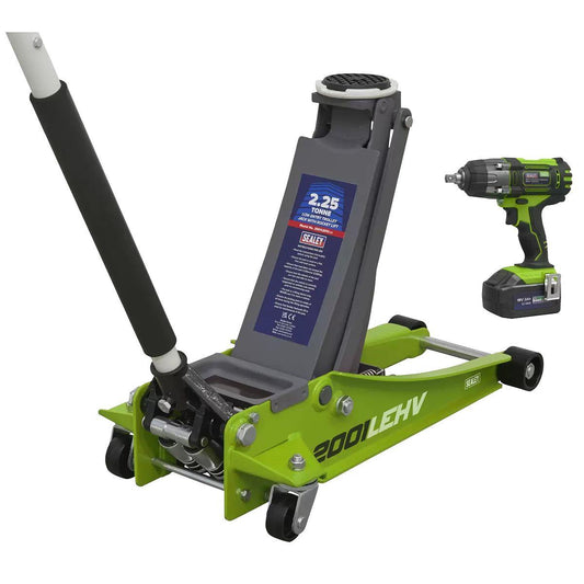 Sealey 2001LEHVCOMBO Trolley Jack & Cordless Impact Wrench Combo Green
