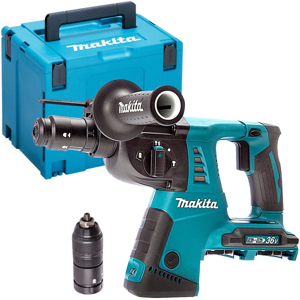 Makita DHR264ZJ 36V LXT SDS+ Rotary Hammer Drill With 4 Piece Chisel Set + Keyless Chuck