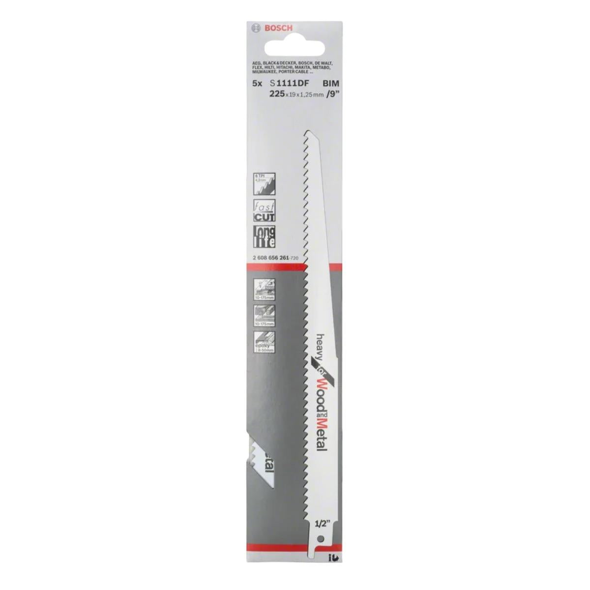 Bosch S 1111 DF Wood and Metal Cutting Reciprocating Sabre Saw Blade Pack of 5
