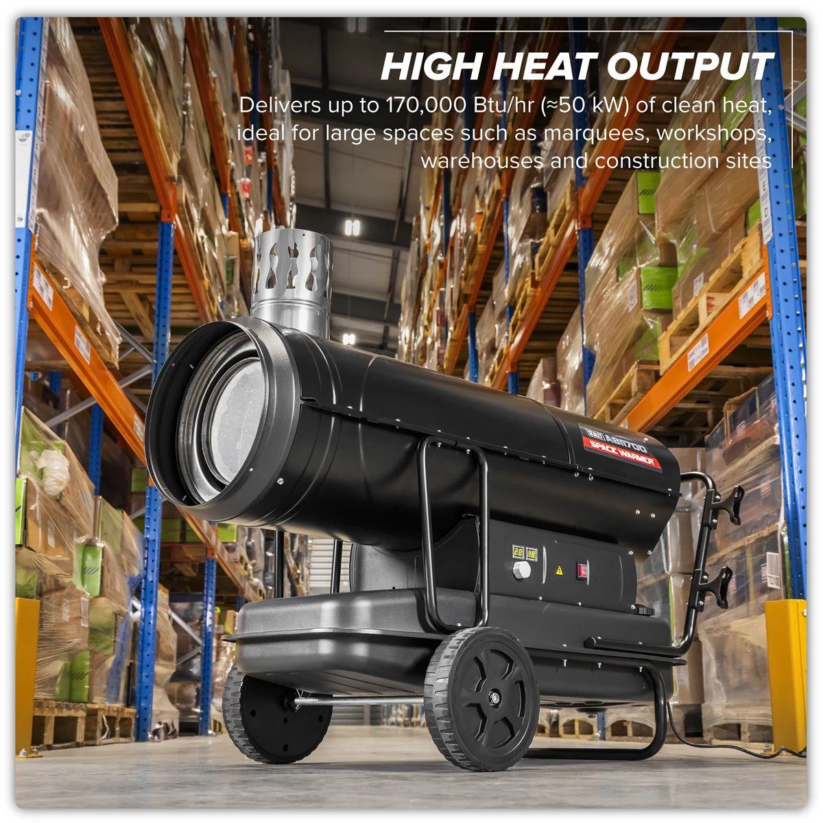 Sealey ABI1700 Space Warmer Indirect Kerosene/Diesel Heater with Wheels 230V/900W
