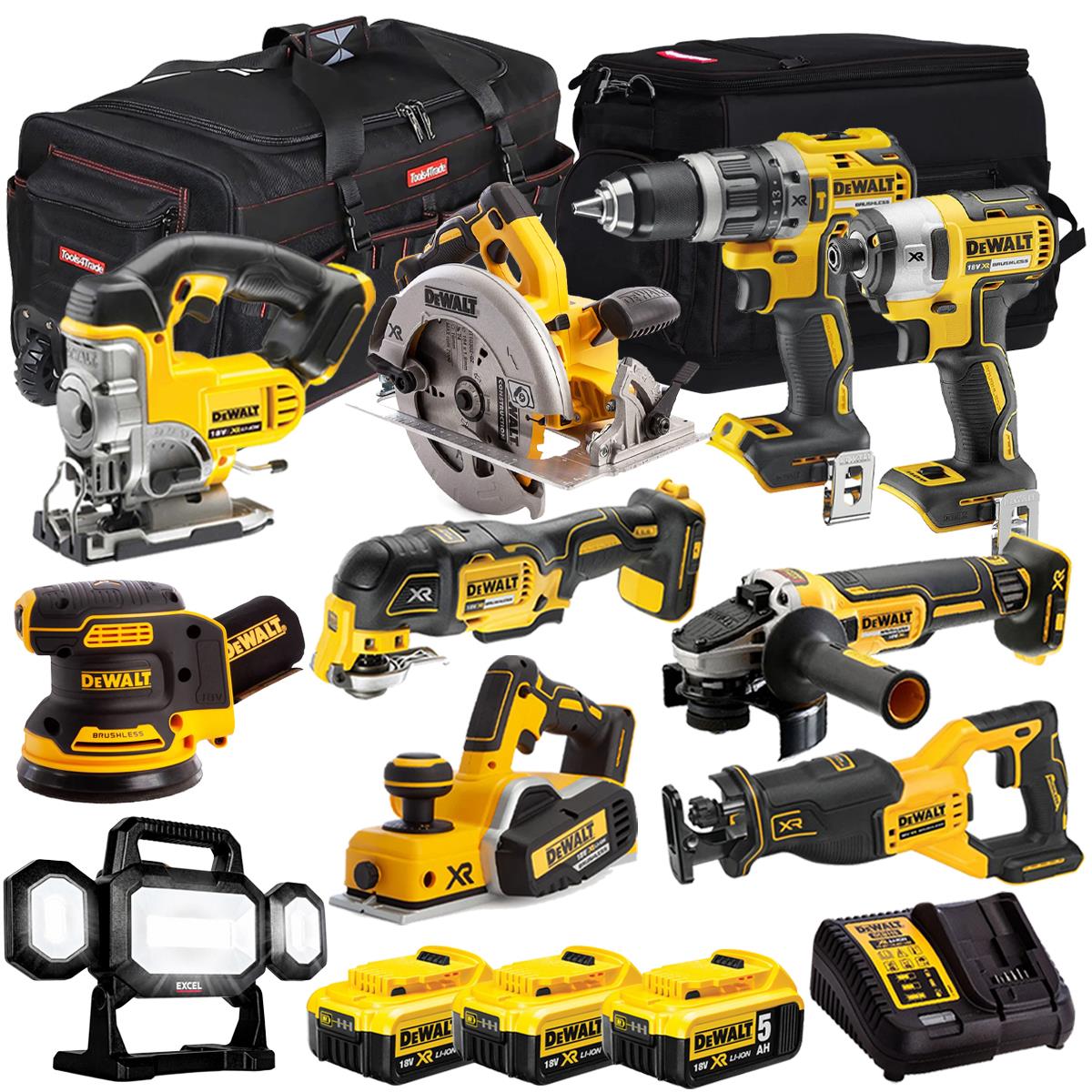 Dewalt 18V 10 Piece Power Tool Kit with 3 x 5.0Ah Battery & Charger T4TKIT-12844