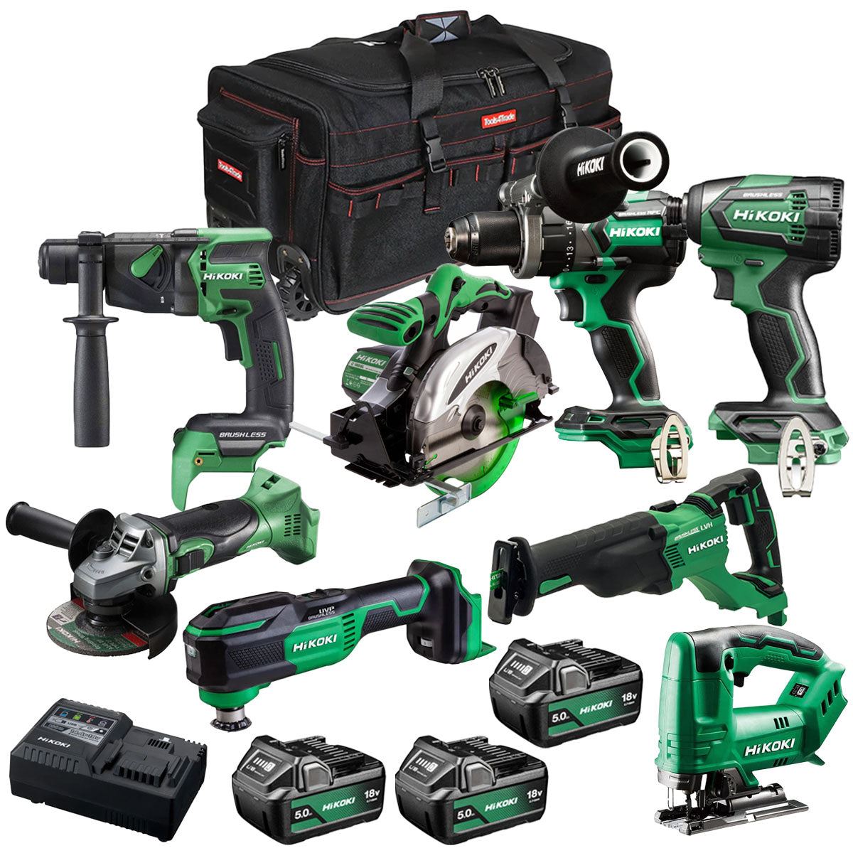 Hikoki 18V 8 Piece Power Tool Combo Kit with 3 x 5.0Ah Battery & Charger T4TKIT-27298