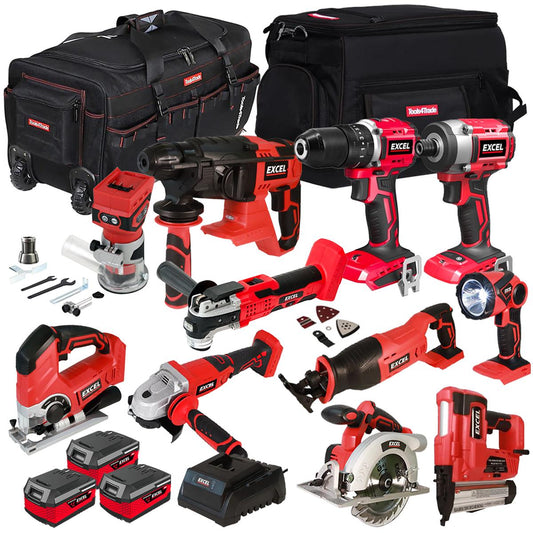 Excel 18V 11 Piece Power Tool Kit with 3 x 4.0Ah Battery & Charger EXLKIT-17314