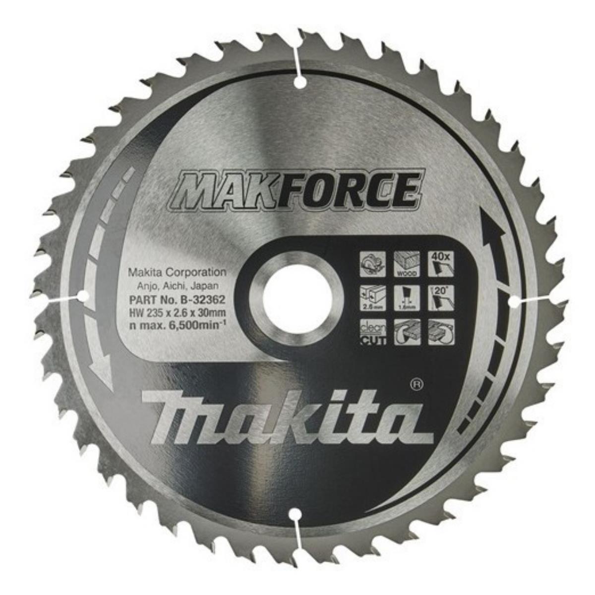 Makita B-32362 Makforce TCT Circular Saw Blade 235mm x 30mm x 40T