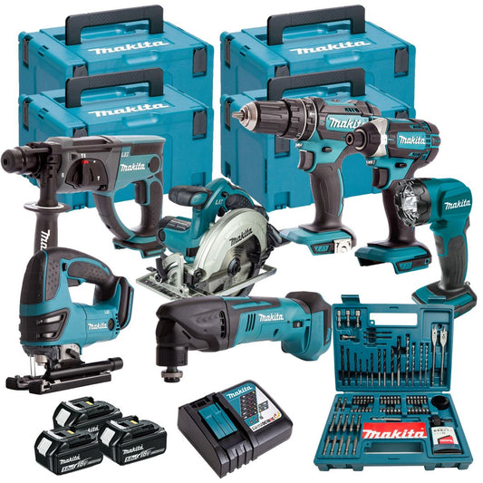 Makita 18V 7 Piece Power Tool Kit with 3 x 5.0Ah Battery Charger & 100 Piece Bit Set T4TKIT-16452