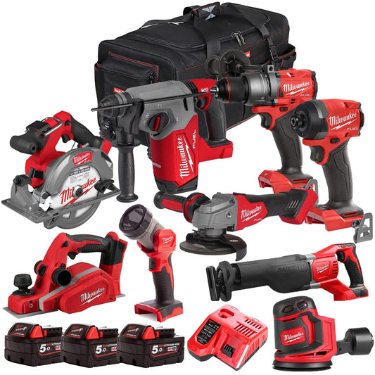 Milwaukee 18V 9 Piece Combo Kit with 3 x 5.0Ah Batteries & Charger M18T4TKIT-4800