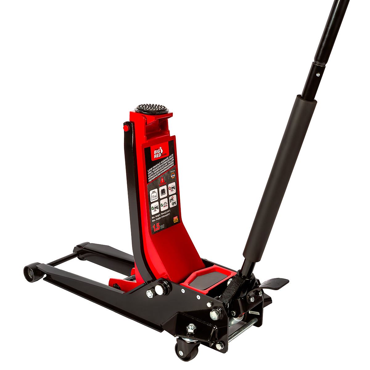 Big Red Torin 1.5-Ton Hydraulic Jack Ultra Low Profile, Lifting Range 70-610 mm