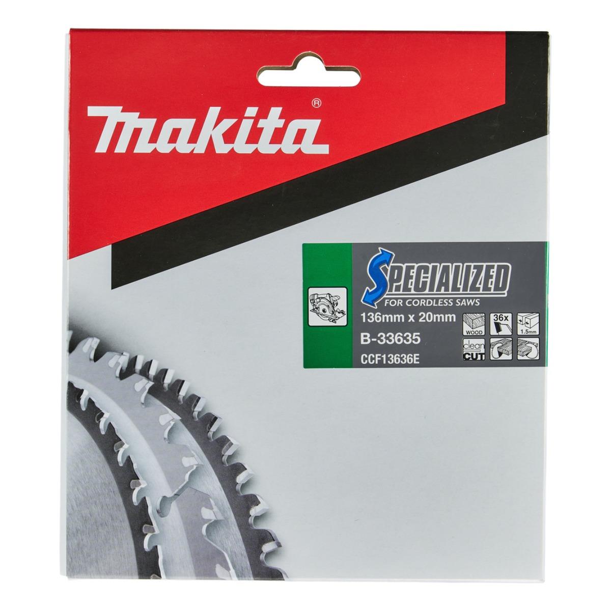 Makita B-33635 Specialized TCT Circular Saw Blade 136mm x 20mm x 36T