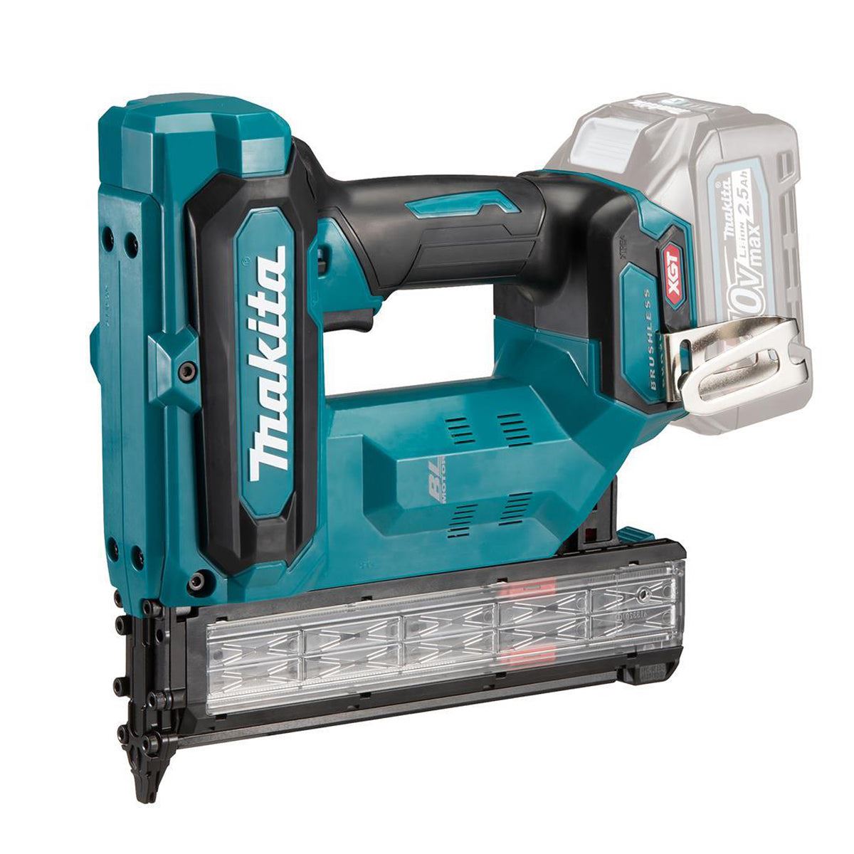 Makita FN001GD201 40V Max XGT Brushless 18Ga Brad Nailer With 2 x 2.5Ah Battery, Charger & Case