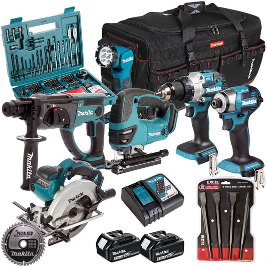 Makita 18V 6 Piece Combo Kit with 2 x 5.0Ah Battery Charger & Accessories Set T4TKIT-17233