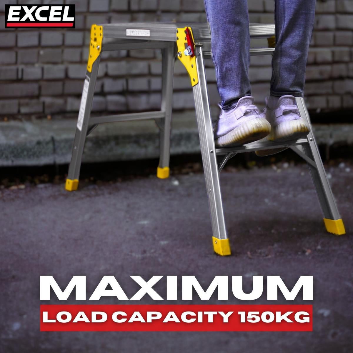 Excel Aluminium Stool Ladder 4 Tread with Work Bench Folding Hop Up 300mm
