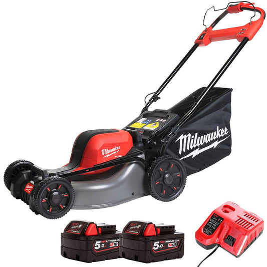 Milwaukee M18F2LM46-0 36V FUEL Brushless 46cm Self Propelled Lawn Mower with 2 x 5.0Ah Battery & Charger
