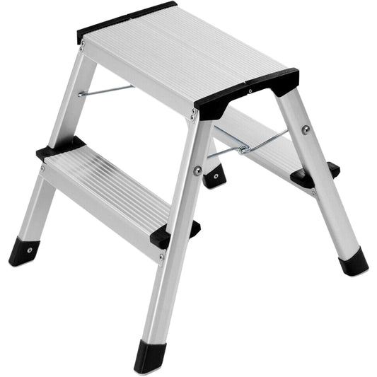 Excel Aluminium Stool Ladder 2 Tread Heavy Duty Folding Hop Up 350mm x 400mm Item Condition Damaged Box