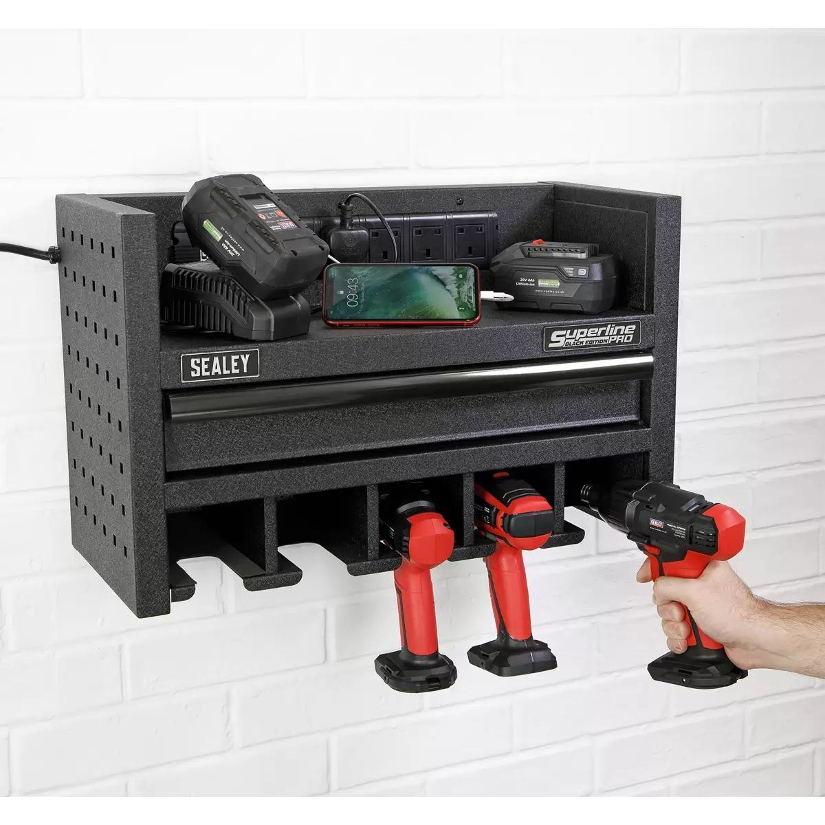 Sealey AP22SRBE 560mm Power Tool Storage Rack with Drawer