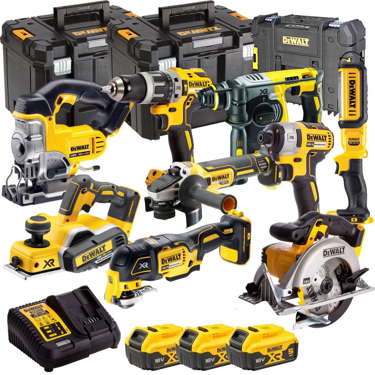 Dewalt 18V 9 Piece Power Tool Kit with 3 x 5.0Ah Battery & Charger T4TKIT-483