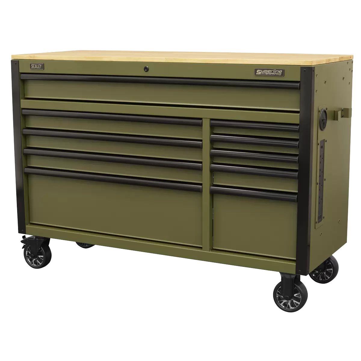 Sealey AP5210KBE Superline PRO Mobile Trolley with Wooden Worktop & Power Bar 10 Drawer 1320mm