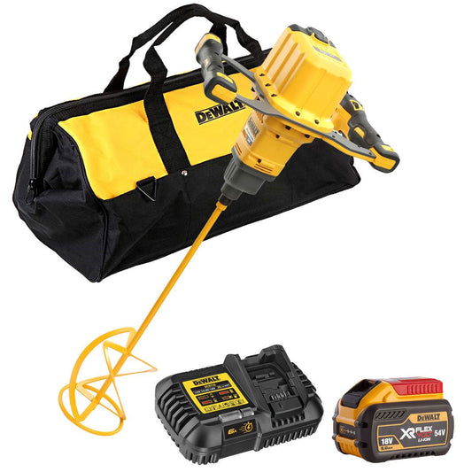 Dewalt DCD240N 54V XR FlexVolt Brushless Paddle Mixer with 1 x 9.0Ah Battery Charger & Bag