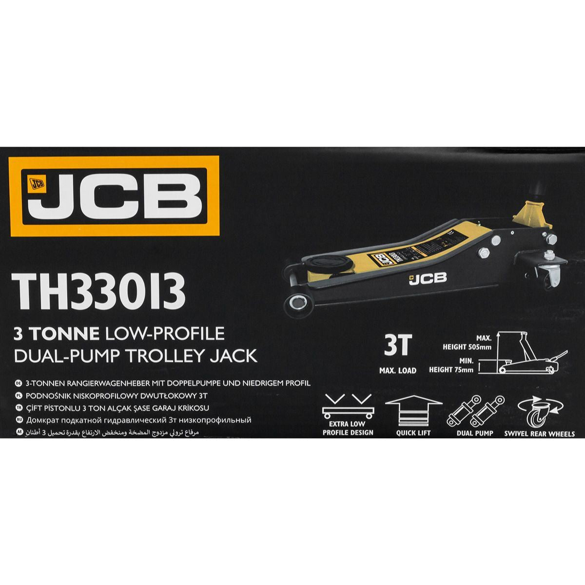 JCB TH33013 3 Tonne Low-Profile Double-Pump Trolley Jack