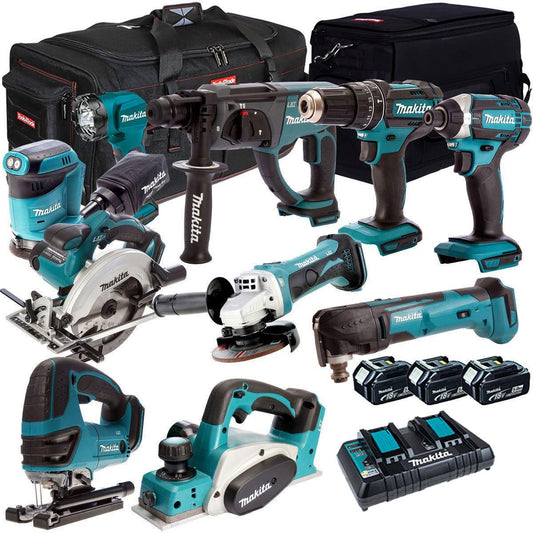 Makita 10 Piece Power Tool Kit 18V LXT 3 x 5.0Ah Batteries T4TKIT-265