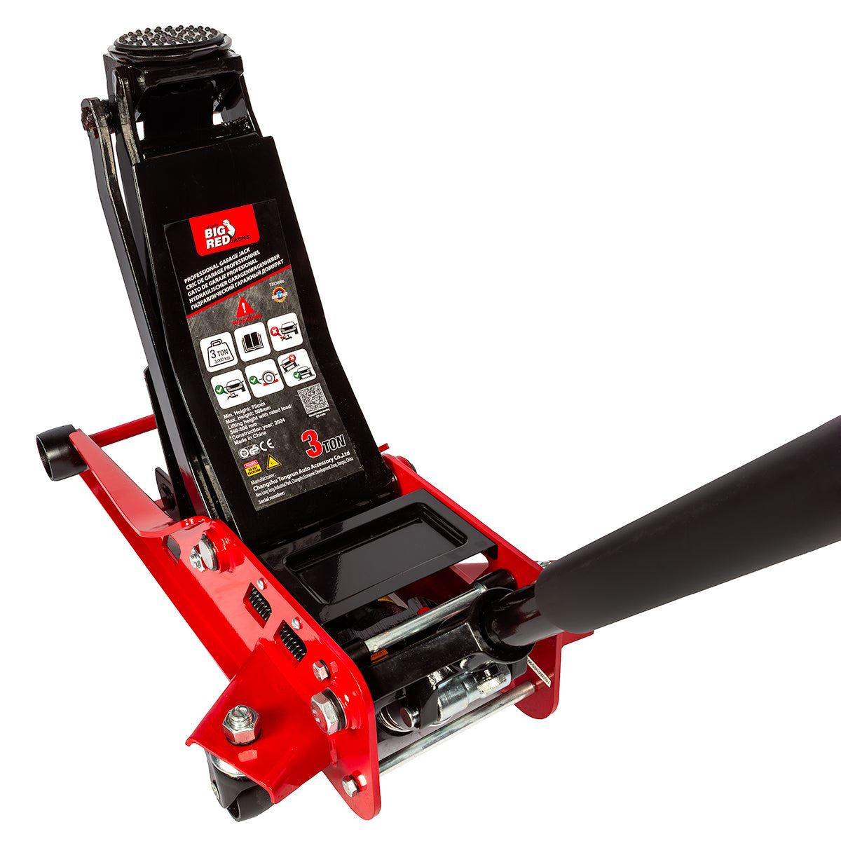 Big Red Torin 3-Ton Hydraulic Jack Low Profile, Lifting Range 75-508 mm