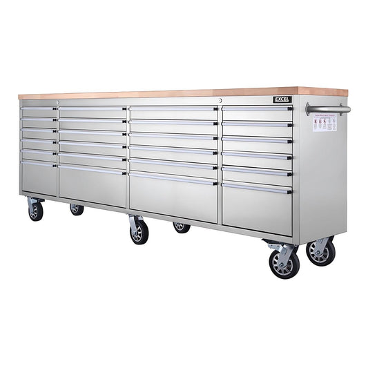 Excel 96" 24 Drawer Stainless Steel Tool Chest Heavy Duty Storage Cabinet