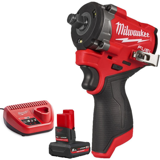 Milwaukee M12FCIWF12G3-0 12V Brushless 1/2" Compact Impact Wrench with 1 x 5.0Ah Battery & Charger