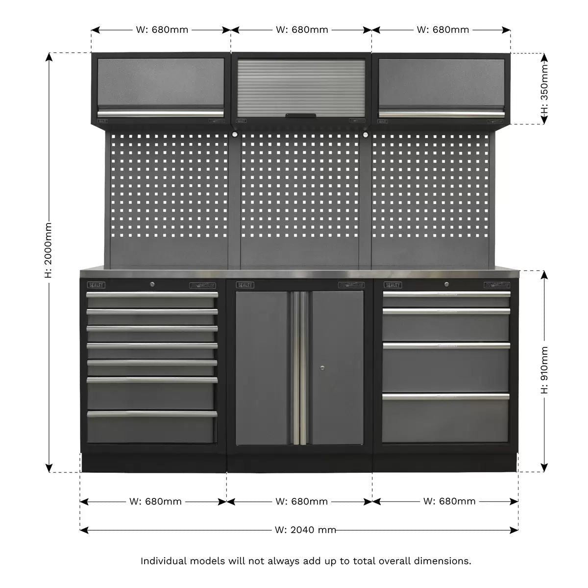 Sealey APMSSTACK07SS Modular Storage 2.0m System Combo Stainless Steel Worktop