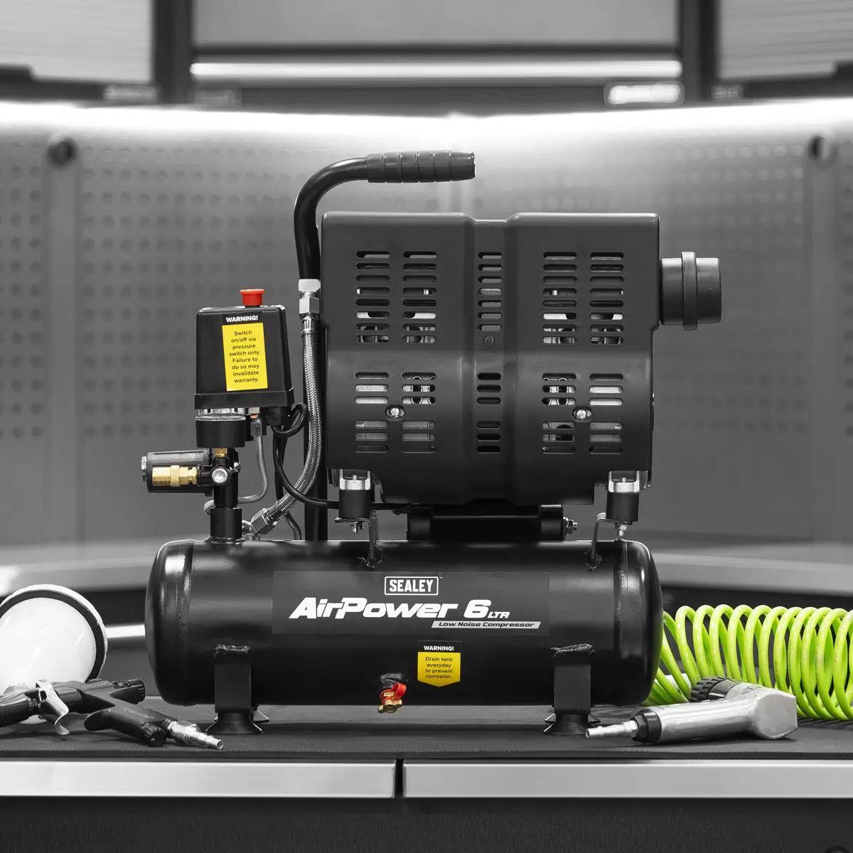 Sealey SAC6000S 6L Oil Free Low Noise Direct Drive Air Compressor 1hp & 230V/13A