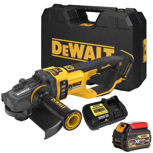 Dewalt DCG460NK-XJ 54V XR Flexvolt Brushless Angle Grinder With 1 x 2.0Ah/6.0Ah Battery Charger & Case