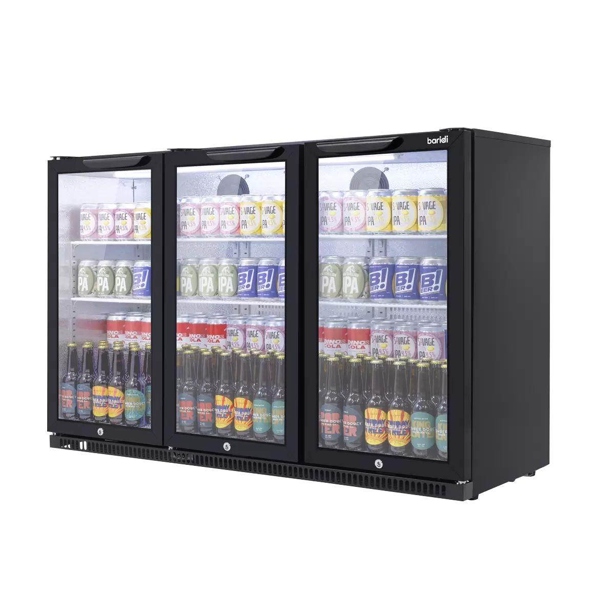 Sealey DH336 Baridi Back Bar Drinks Fridge/Cooler with Triple Hinged Door & Security Lock 307L Black 240V