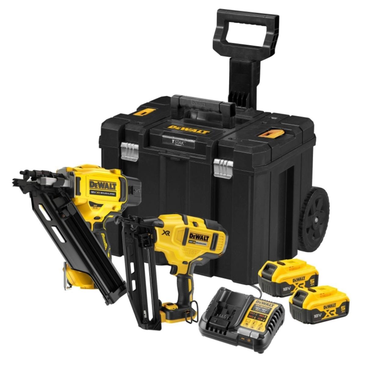Dewalt DCK246P2T 18V XR Brushless Twin Pack Nailer with 2 x 5.0Ah Batteries Charger & Case