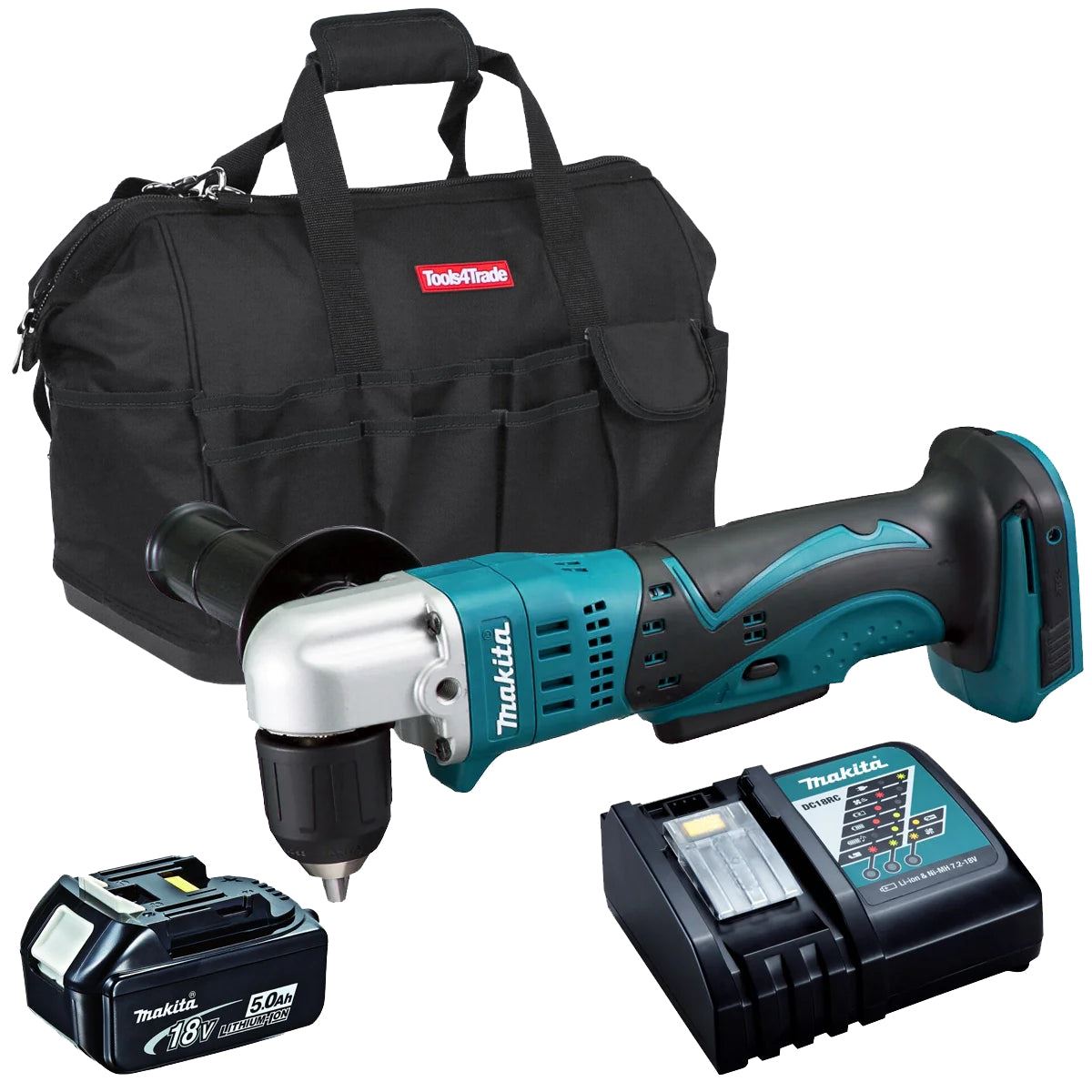 Makita DDA351Z 18V 10mm Angle Drill Keyless Chuck with 1 x 5.0Ah Battery Charger & Bag