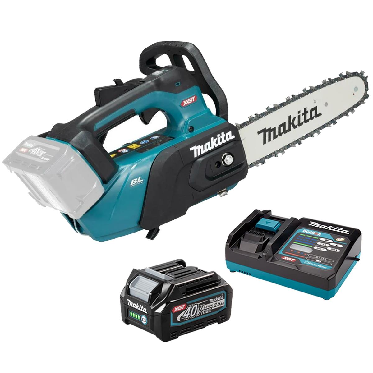Makita UC031GZ 40V Max XGT Brushless 25/30cm Top Handle Chainsaw with 1 x 2.5Ah Battery & Charger