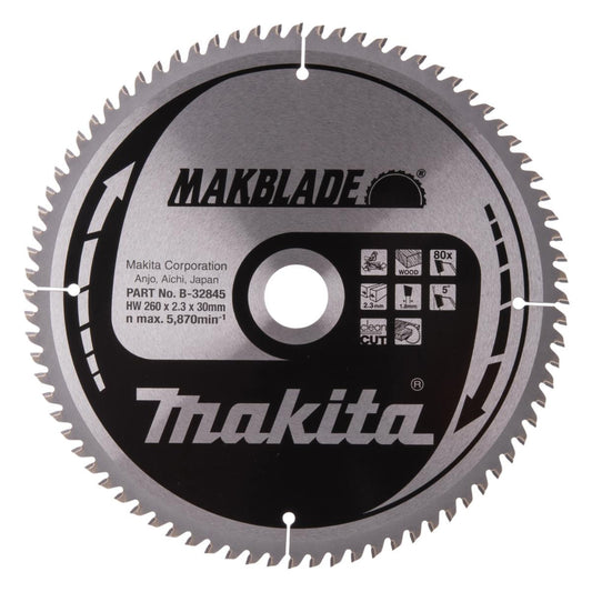 Makita B-32845 Makblade TCT Mitre Saw Blade 260mm x 30mm x 80T