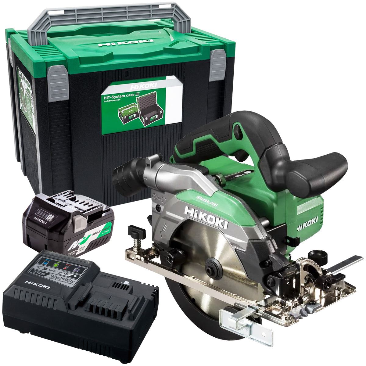 Hikoki C1806DBW2Z 18V Brushless 165mm Circular Saw with 1 x 2.5Ah/5.0Ah Battery & Charger
