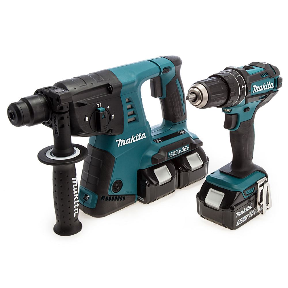 Makita DLX2137PTJ 18V LXT Combi Drill & Rotary Hammer Drill With 4 x 5.0Ah Batteries, Charger In Case