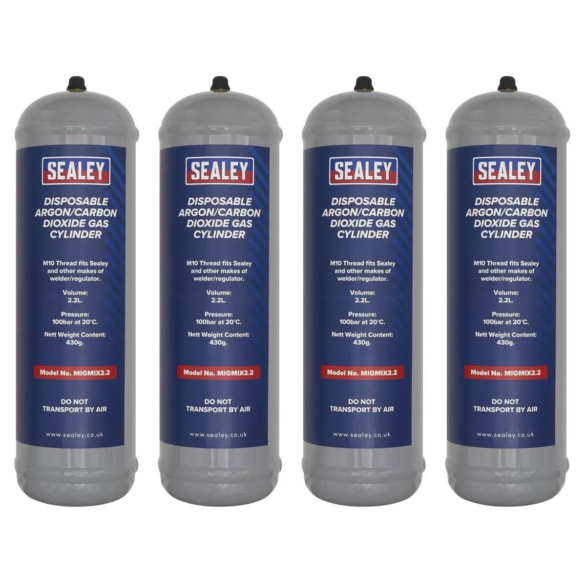 Sealey MIGMIX2.24 Disposable Argon/Carbon Dioxide Gas Cylinder 2.2L/430grm Pack of 4
