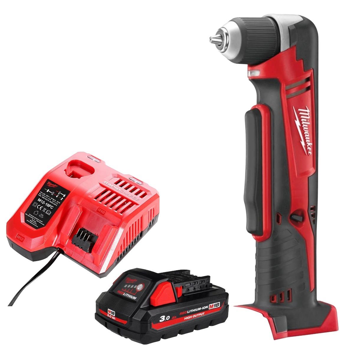 Milwaukee M18C18RAD-0 18V Compact Right Angle Drill with 1 x 3.0Ah Battery & Charger
