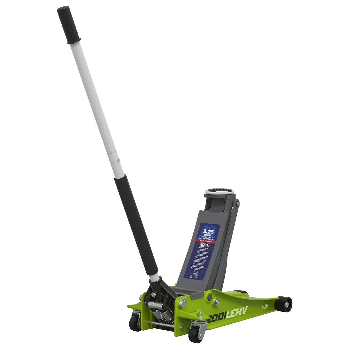 Sealey 2001LEHV 2.25 tonne Ton Low Entry Rocket Lift Trolley Jack Hi Vis Green Lift