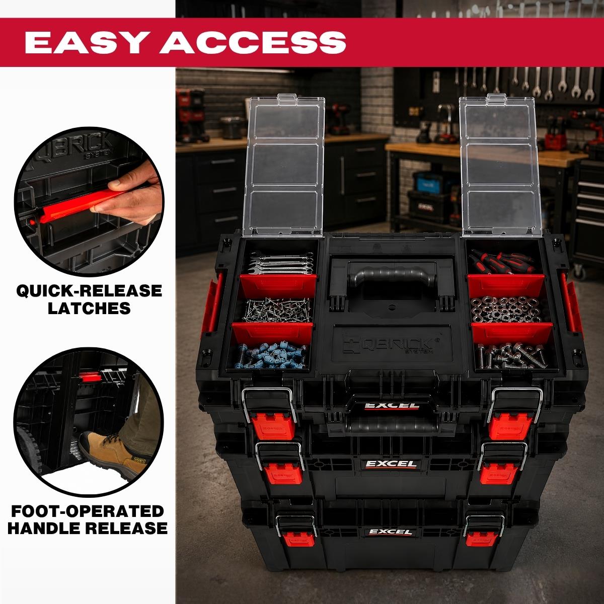 Excel Modular Tool Box Heavy Duty Mobile Storage 3 Piece Set with Wheels